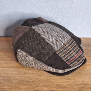 Newsboy Hat Cabbie Driving Cap Men’s Size L/XL Brown Tan Tweed Patchwork Wool